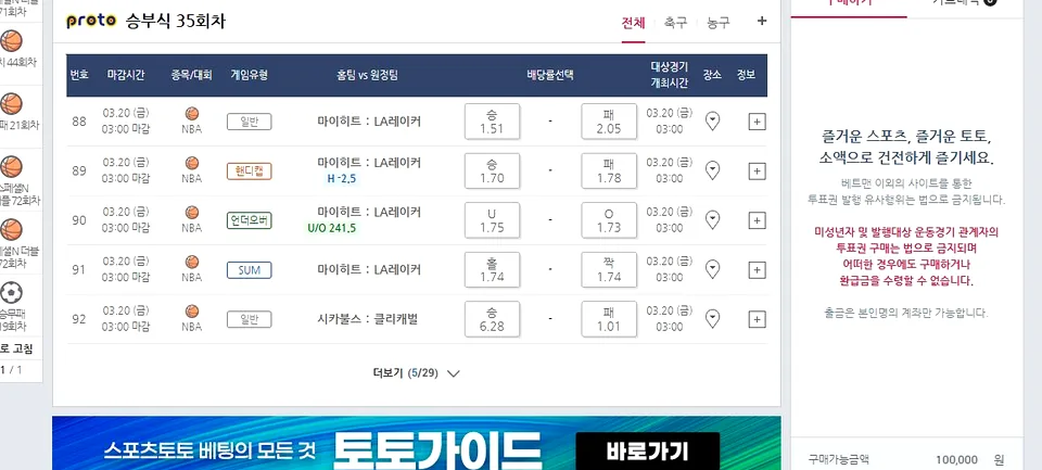 확인하세요 NBA 배당률 목록